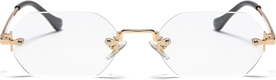 Retro Rimless Sunglasses Rectangle Frameless Women Men Polygon