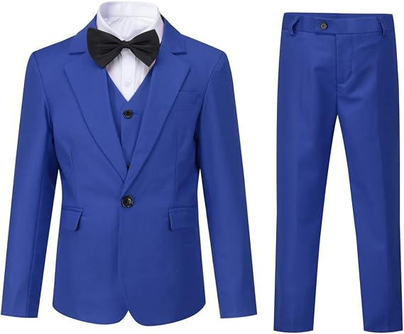Boyland Boys Solid Color Tuxedo Slim Fit 3 Pieces Suit Set Notched Lapel Jacket Vest Pants for Wedding Prom Party