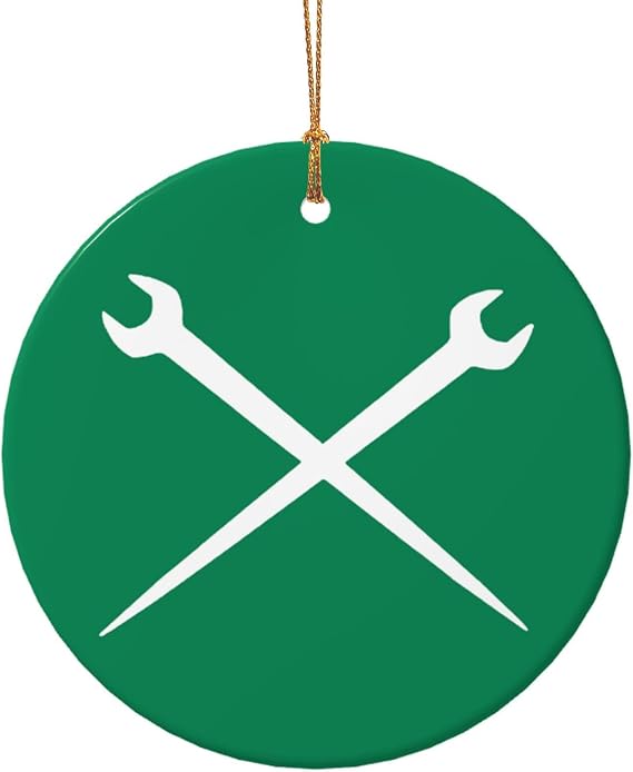 Crewneck Ironworker Crossed Tools Christmas Ornaments, Round Ceramic Porcelain Ornaments for Xmas Christmas Tree Decor, Home Ornament Office Decoration Xmas Souvenirs