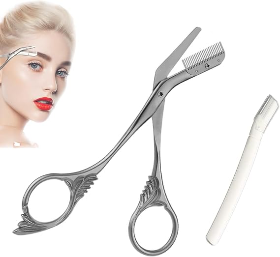 Eyebrow Comb Trimmer - Scissors with Comb, Eyebrow Trimmer for Men & Women,  with Brush