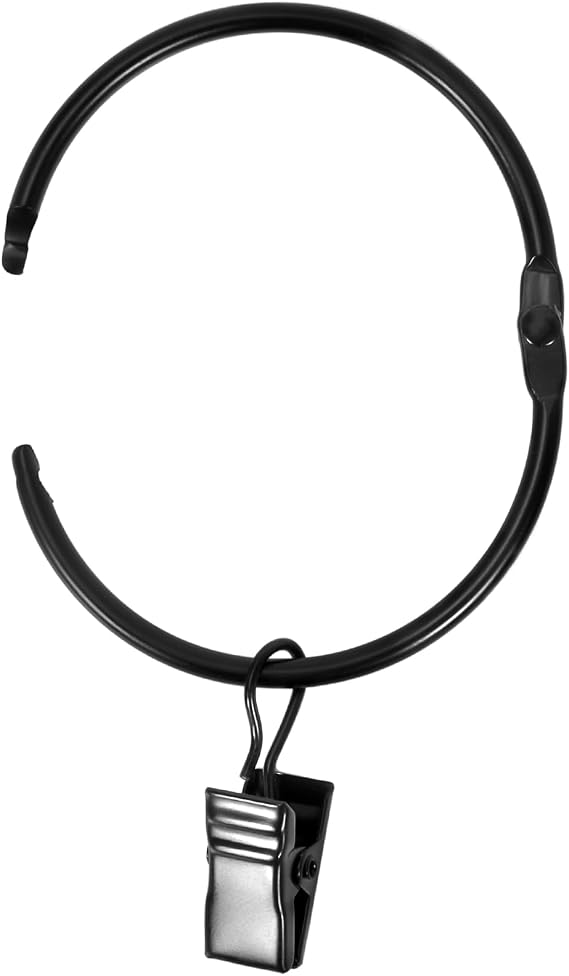 34 PCS Openable Curtain Rings with Clips, 1.25-Inch Inner Diameter Open Drapery Clips with Hooks Fit UP to 1.0" Diameter Curtain Rods, Hooks for Hanging Drapes Hat Bows (1.25" I D Set of 34)
