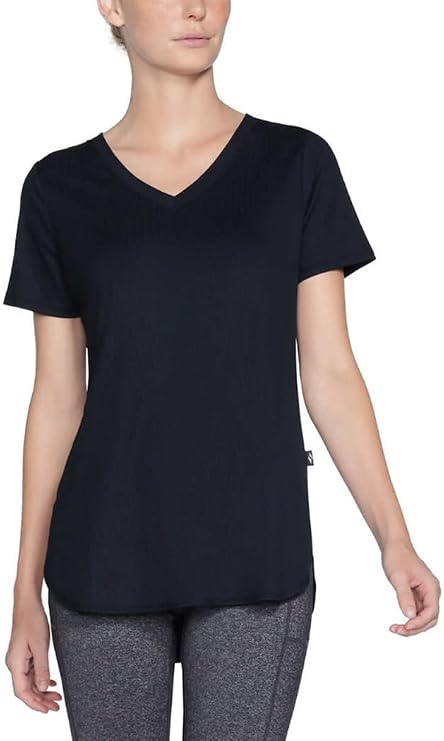 Skechers Women's V-Neck Short Sleeve Ribbed Tee (XX-Large, Black)