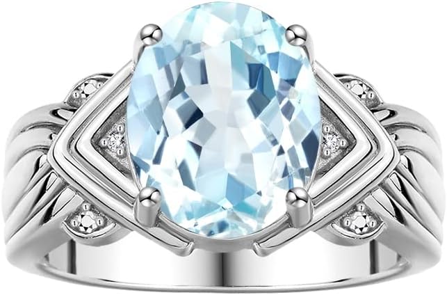 Rylos Ring with 12X10MM Gemstone & Diamonds Striking Ring for Middle or Pointer Finger Elegant Sterling Silver Jewelry for Women Available in Sizes 5-13