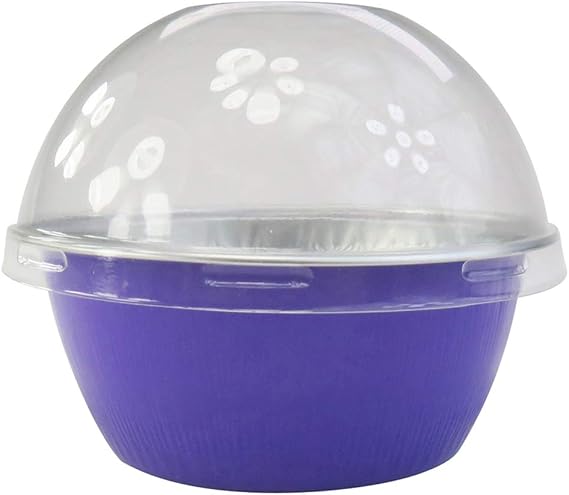 KitchenDance Disposable Colored Aluminum Foil Ramekins Pan with Lids - 4 Ounces Round Non-Stick Baking Pans Perfect for Home, Bakeries, Restaurants, Pack of 100, #ALU-50 (Dome Lid, Purple)