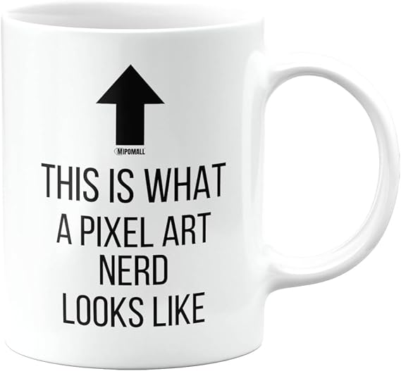 Funny Mug for Pixel Art Nerd, Joke, Silly, Happy Birthday Gifts for Men or Women, Secret Santa, Presents for Christmas, Cup, This is What a Nerd Looks Like, mm-CA_343b_11