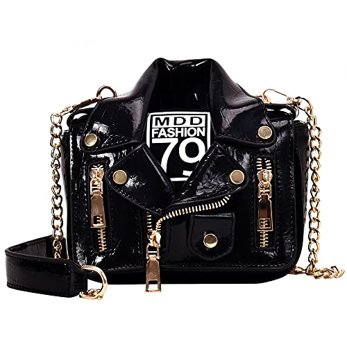 Women Crossbody Bags Chain Shoulder Jacket Bags Motorcycle Messenger Bag Leather Handbags for Girls Purse Black