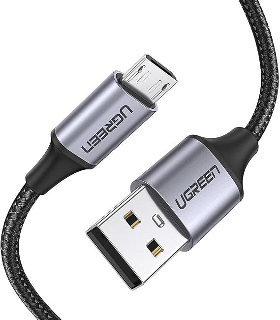 Ugreen Örgülü Micro-USB & USB-A Data ve Şarj Kablosu 60146 - 1 Metre Siyah