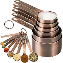 Measuring Cups and Spoons Set, Copper Measuring Cups and Spoons Set, 6 Copper Plated Measure Cups and 7 Metal Measure spoons and 1 Leveler for Kitchen & Baking