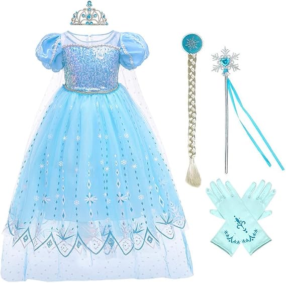 MYRISAM Girls Princess Costume Fancy Dress Halloween Cosplay Party Christmas Birthday Gown w/Accessories Blue 3-4T