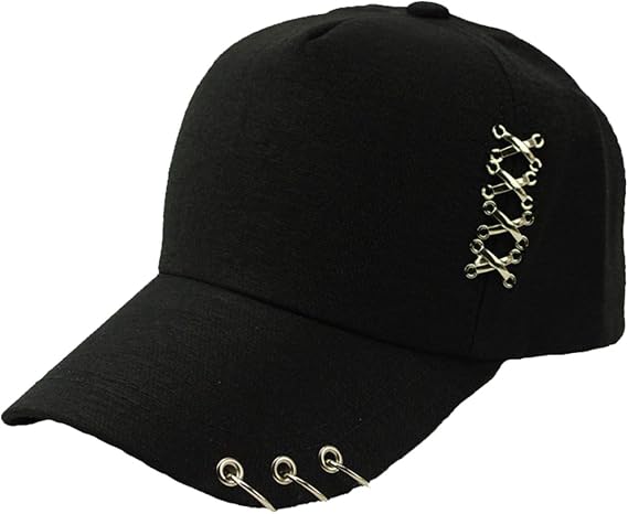 Kpop Hat Ring Baseball Cap - Suga Snapback Baseball Cap with Iron Rings (Black) (Medium, Black)