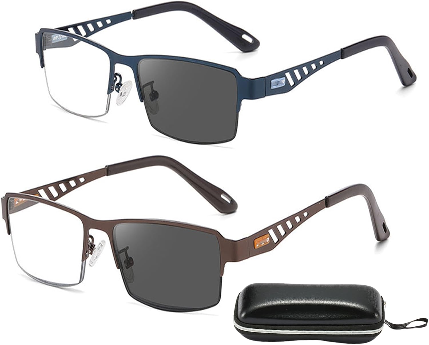 Plyarbou Ultra-Light Multi-Focal Photochromic Reading Glasses, Color-Changing Anti-Blue Light Presbyopia Glasses