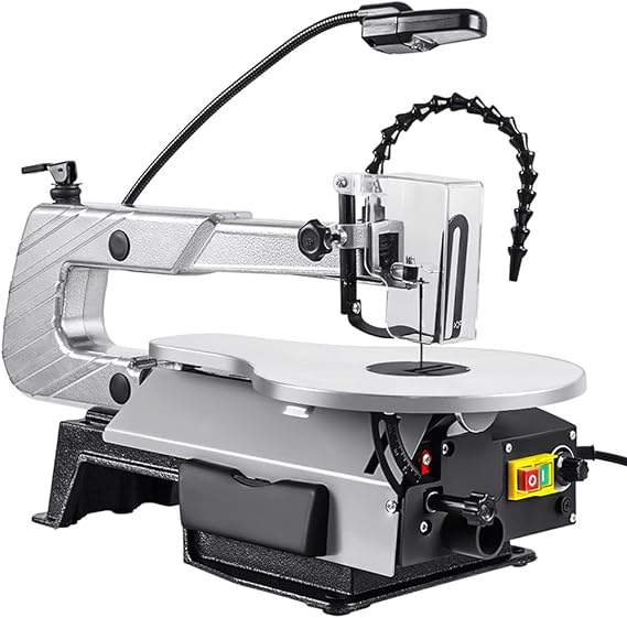 16-Inch Desktop Scroll Saw Two-Direction Variable Speed Scroll Saw with Work Light for Woodworking, Speed 400-1600RPM, 0-45 Adjustable Table Saw, Household Multifunctional Wood Cutting Machine