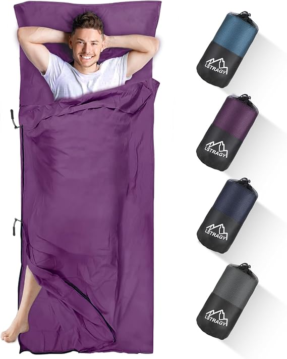 Sleeping Bag Liner, Updated Adult Sleep Sack & Travel Sheets with Foot Zipper, Lightweight and Portable Camping Sleeping Bag Liners - Ideal for Backpacking, Hostels and Camping