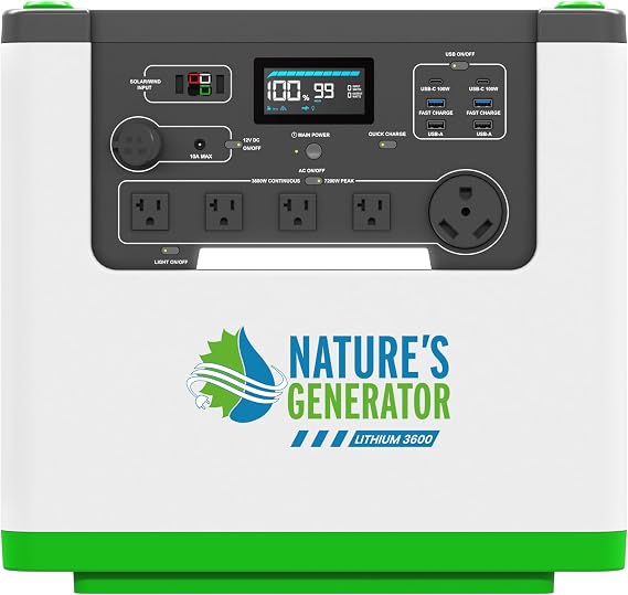 Nature's Generator 3072Wh Lithium 3600W, Fast Charge, Lifepo4 Power Station, Solar Generator for Home Use, Power Outage, Camping, RV, Emergencies