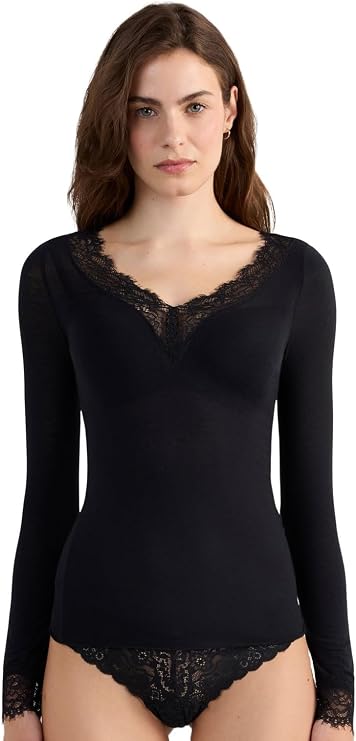 Intimissimi Ultralight Cashmere Lace Long Sleeve Shirt