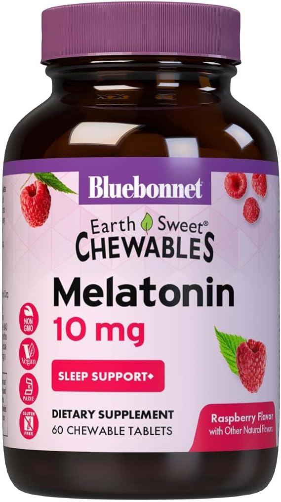 BlueBonnet Nutrition EarthSweet Melatonin 10 mg, 60 Chewable Tablets | Sleep Aid; Vegan, Gluten-Free