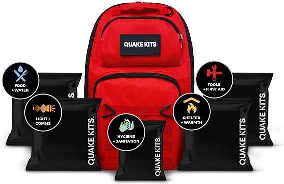 Guardian Survival Gear Quake Kits Completely Prepared Emergency Kit for Disaster Preparedness - 72 Hour Complete Go Bag with Food and Water, First Aid, Tools 1 Person