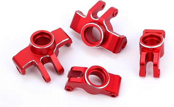 Aluminum Front Steering Block Knuckles & C-Hubs Caster Blocks & Rear Hubs Hops Up Upgrade Parts for Arrma 1/18 Granite Grom 1/14 Typhon Grom Mega 380 (Red)