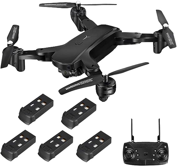 Drone with Camera for Adults 4K HD Dual Cameras GPS Smart Return RC Quadcopter Auto Return Follow Me Waypoint Fly Fixed Point Surround Carrying Case (Black 5 BATTERIES)