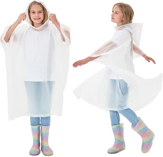2 Pack EVA Rain Ponchos for Kids Reusable for Boys Girls and Waterproof Perfect for Camping