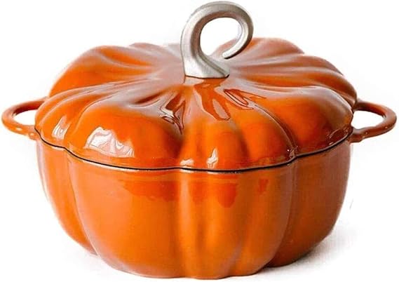 24Cm Pumpkin Casserole, Cast Iron Pot with Lid, Non Stick Dutch Oven Pans,enamelled Cooking Pot,kitchen Cookware for Slow Cooking Chicken, Open Fire Stovetop Camping