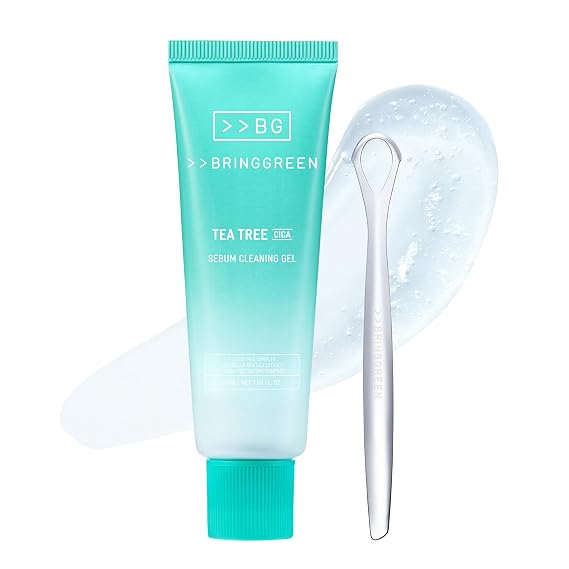BRING GREEN Tea Tree Cica Sebum Cleaning Gel Set | Korean Blackhead Remover & Pore Minimizer with Pore Cleaner Tool | Sebum Softener for Face, Nose & Chin | Gentle Alternative to Pore Strips & Vacuums