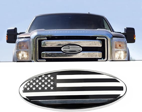 7 inch American Chrome and Black Flag Emblem Replacement for Ford, 7" x 2 3/4" Oval Decal Badge Nameplate for F150 F250 F350 99 00 01 02 03 04 (7 Inch, Chrome and Black)