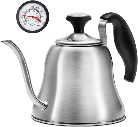 Tea Kettle with Thermometer, Gooseneck Pour Over, 28oz, Brushed