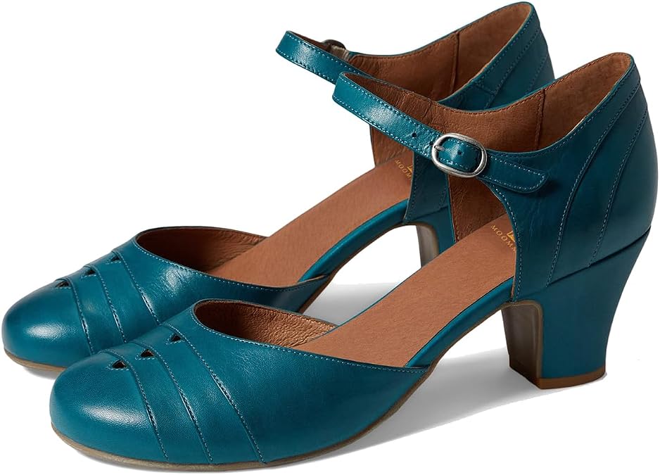 MOOMMO Women Turquoise Chunky Low Heel Mary Jane Shoes Pumps Round Closed Toe Cutout Dress Sandals Ankle Strap Teal 8.5