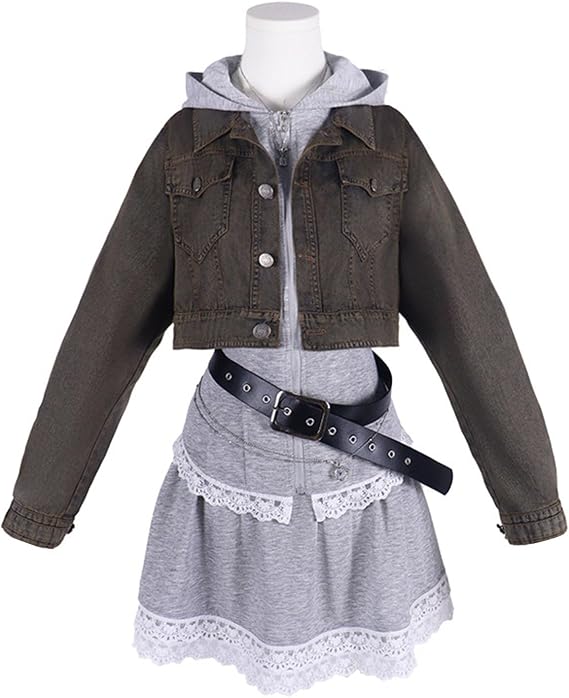 Yejue Women Cosplay Costumes Casual Hooded Top and Skirt Set Comic Convention School Party Halloween Show Outfit