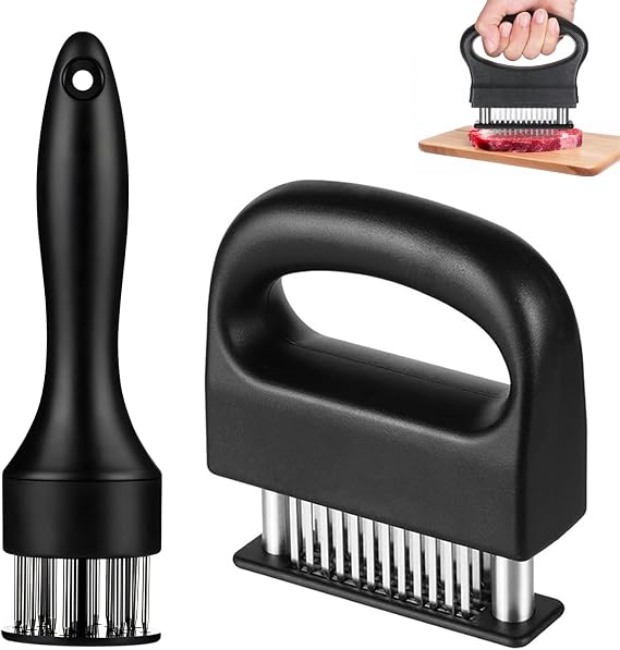 2 Pieces Steaker Meat Tenderiser Cutter Tenderiser Stainless Steel Non-Slip Meat Tenderiser with 48 Blades and 21 Blades for Steak, Chicken, Pork, Fish, BBQ