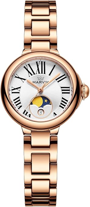marvin Watches for Women Swiss Women's Watch with Stainless Steel Strap,28MM Sapphire Glass Dial,Quartz Movement,50M Waterproof