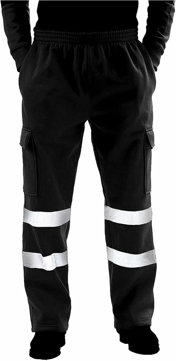 Men's High Visibility Work Pants Reflective Striped Fleece Lined Winter Trousers Bottoms Workout Outdoor Safety