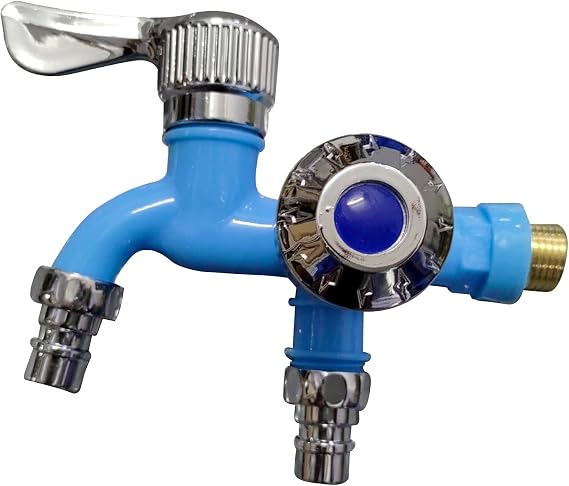 VALINK Outdoor Garden Water Faucet with Double Outlet, Double Valve Faucet Water Hose Outlet Hose Valve,Antifreeze Faucet Splitter for Garden Patios Blue