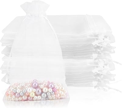 Organza Bags - 100PCS, 4x6 Inch Small Mesh Drawstring Bags, White Sheer, Wedding & Party Favor, Jewelry & Candy Bags, Sachet Pouches for Festivals & Christmas