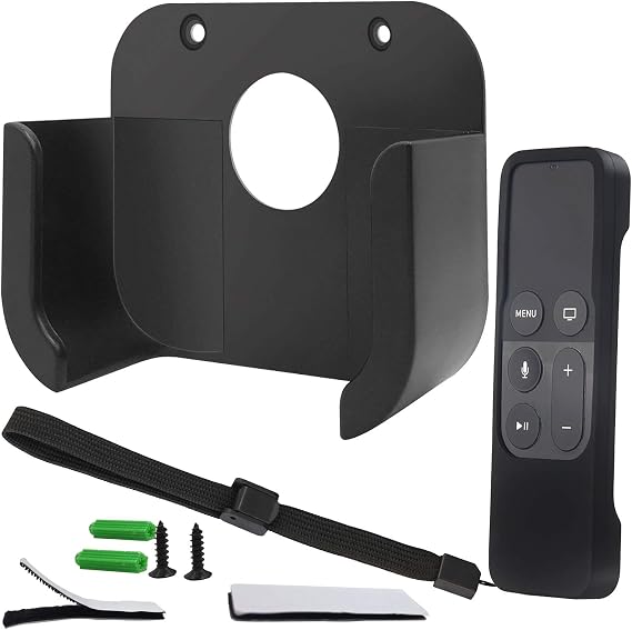 Pinowu Wall Mount Bracket Holder with Siri Remote Case Compatible with Apple TV 4/4K(4th Gen) (Black)