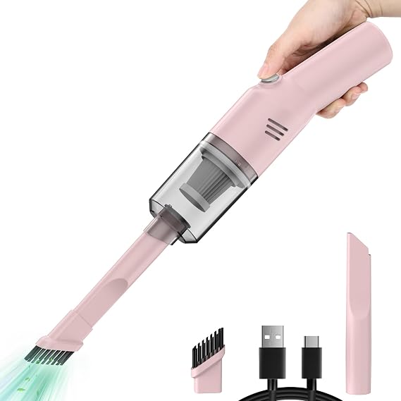 Mini Handheld Vacuum for Home&Car, Cordless Portable Rechargeable Pink | Quick Cleanups, Tight Spaces, USB-C Rechargeable, Easy Storage, Office, Cup Holders, Seat Gaps, Window Tracks