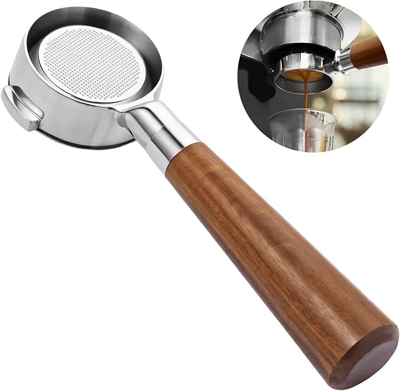 Bottomless Portafilter for E61 Group, 2.3 Stainless Steel Basket, Wooden Handle, Compatible with Flair 58, Ecm, Rocket, Sanremo, Synesso, Vbm, Gemilai, Wega, Milesto, Expobar, Profitec