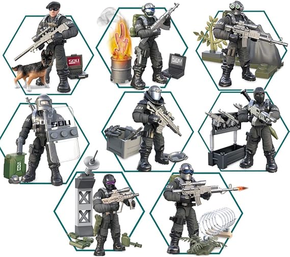 Special Forces Mini Military Action Figure with Weapons and Accessories Building Blocks Playset, 8 PCS 1:36 Scale SWAT Police Figure, Multiple Movable Joints, Best Gift for Kids 8 9 10