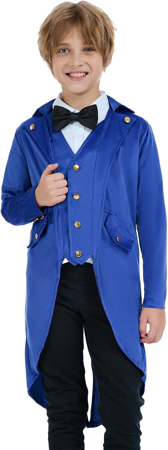 Boys Steampunk Tailcoat Jacket, Kids Medieval Clothing Costume