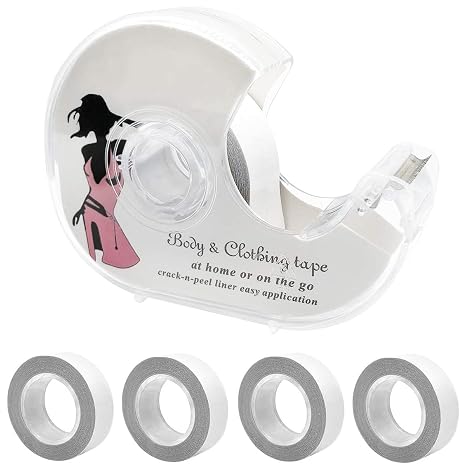 NANASO Body Tape 5 Rolls,Fashion Body Tape Clear Fabric Double Sided Clothing Tape with Dispenser for Clothes Dress and Bra,Transparent Clear Color for All Skin Shades,82 Feet