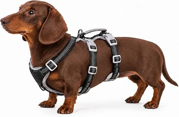 Huntboo Escape Proof Dog Harness, Escape Artist Harness, Reflective Harness with Padded Handle, Breathable, Durable, Adjustable Vest for Medium Dogs Walking, Training, and Running Gear (Black, S)