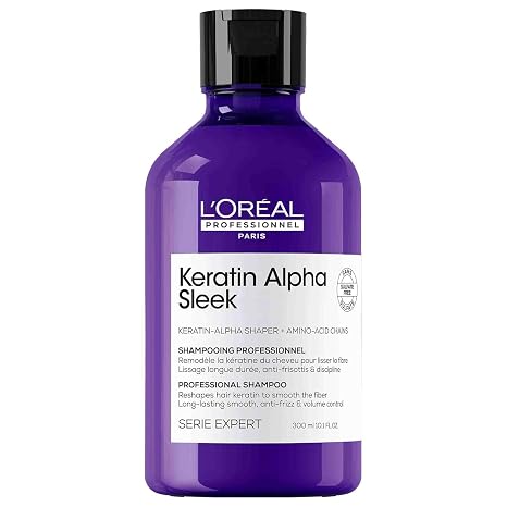 L'Oréal Professionnel Keratin Alpha Sleek Shampoo für langanhaltende Geschmeidigkeit Frizz- und Volumen-Kontrolle mehr Feuchtigkeit und Glanz 300ml