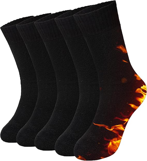 Josnown Thermal Wool Socks Mens 5 Pairs Thick Warm Winter Soft Cozy Hiking Boot Socks for Cold Weather, Size 7-12