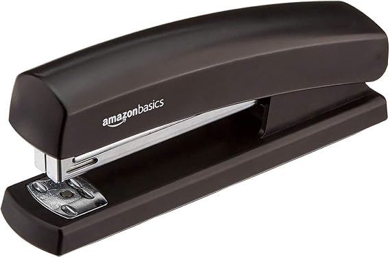 Amazon Basics Stapler with 1000 Staples, 10 Sheet Capacity, Anti-Slip Rubber Base, Home, Office, Black