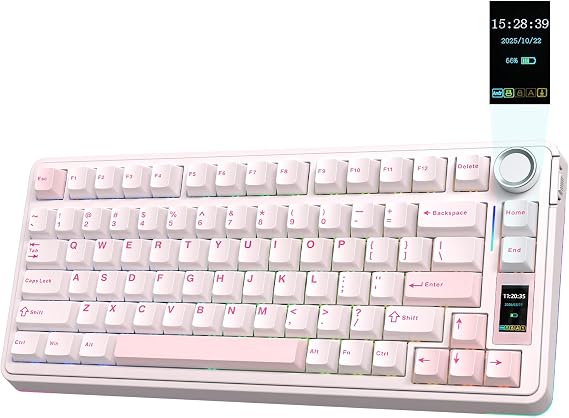 EPOMAKER X Aula EA75 MAX Wireless Gaming Keyboard with Screen & Knob, Hot-Swap, RGB Backlit, PBT Keycaps, Creamy Gasket, 75% Mechanical Keyboard, US Layout (Pink, Reaper Switch)