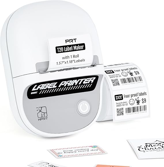 PRT Mini Sticker Printer, Portable Thermal Printer with 1 Roll Sticker Paper, Inkless Sticker Maker, Bluetooth Label Printer for Study Notes,Lists,Pictures,DIY Creations, Printers for Home Use, White