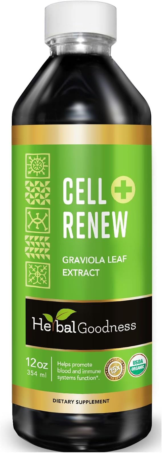 Herbal Goodness Soursop Extract Organic Cell Renew Leaf Juice 12oz | 15X Natural Concentrate, Promotes Cell Regeneration, Immunity Boost, Sleep Support - Kosher Certified - Made in USA