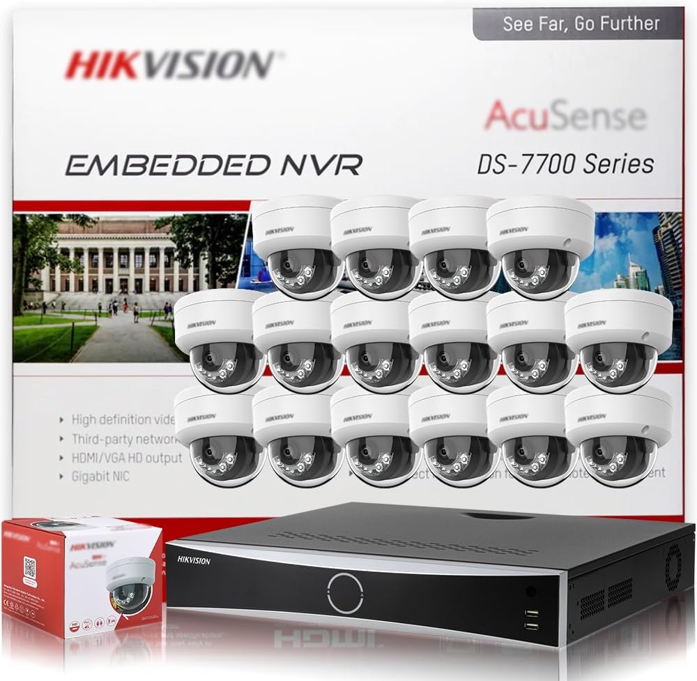 HIKV 32 Channel NVR Cameras System, DS-7732NXI-K416P 4K ACU-Sense 32-CH 16 PoE NVR, DS-2CD2143G2-LI 4MP Dome VCA IP Camera, Facial Recognition, Perimeter Protection, Compatible for HikvisionNO HDD