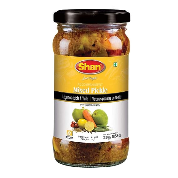 Shan Mixed Pickle 10.58 oz (300g) - Spicy Vegetables Pickled in Oil - Rich Blends of Spices - Perfect Accompaniment to Everyday Meals - Suitable for Vegetarians - Airtight Pet Jar